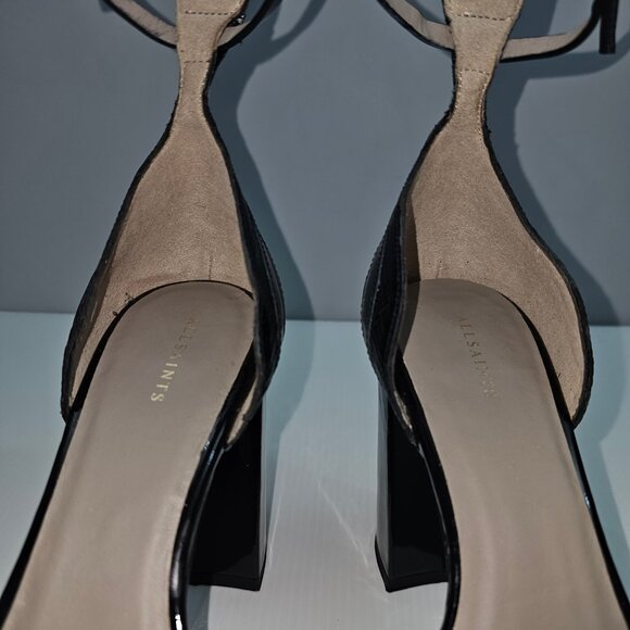NEW All Saints Tiffany Platform Heel Womens 10 Black Patent Square Toe Pumps - Picture 7 of 14